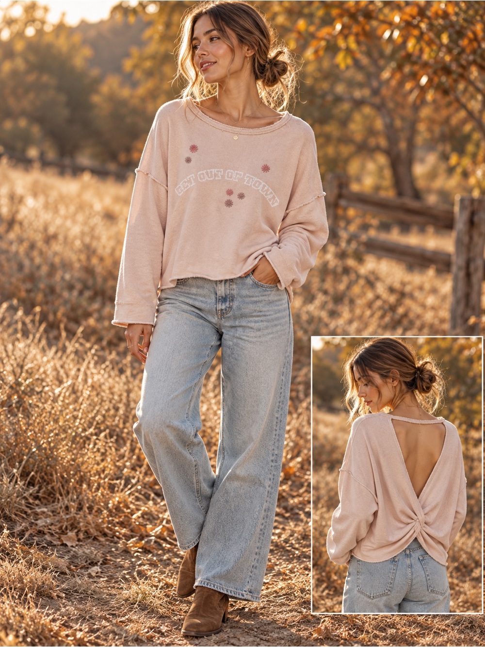 aerie Blush Pink Twist-Back Pullover Sweatshirt